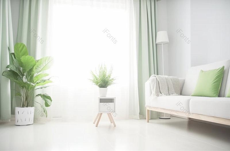 干净沙发绿植窗帘现代室内设计简单干净风格,高清,摄影图,摄影图片,图片大全,摄影图免费下载